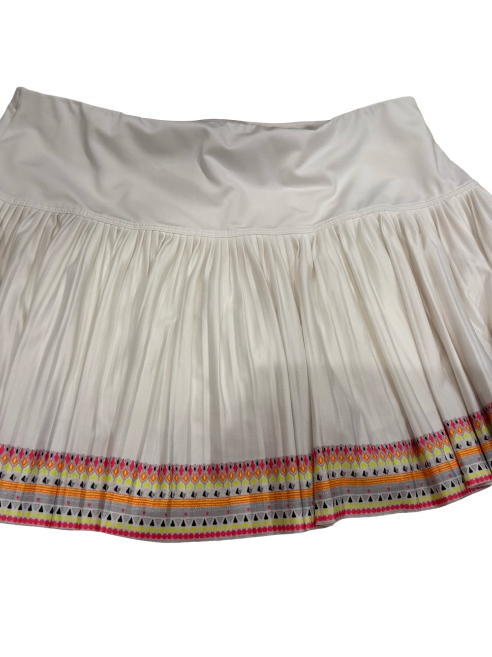 Lucky In Love White Pleated Mini Skirt with Multicolor Trim